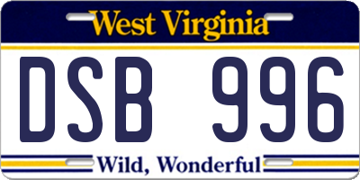 WV license plate DSB996