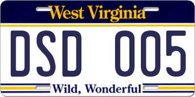 WV license plate DSD005