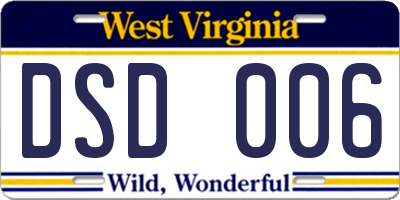 WV license plate DSD006
