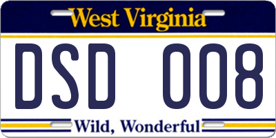 WV license plate DSD008