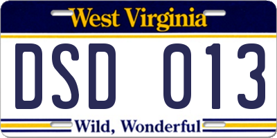 WV license plate DSD013