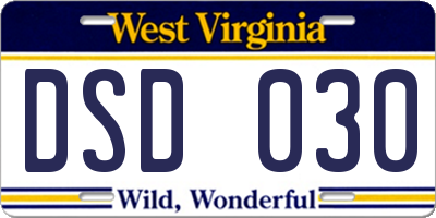WV license plate DSD030