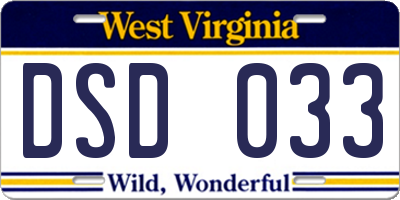 WV license plate DSD033