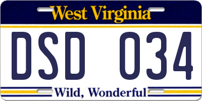 WV license plate DSD034
