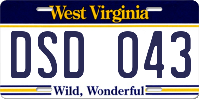 WV license plate DSD043