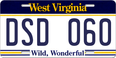 WV license plate DSD060