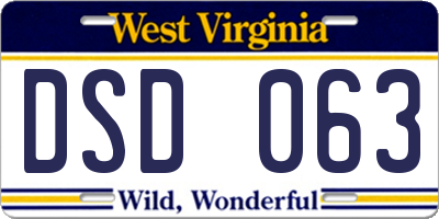WV license plate DSD063