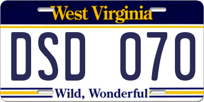 WV license plate DSD070