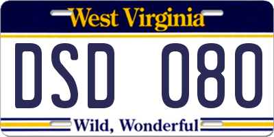 WV license plate DSD080