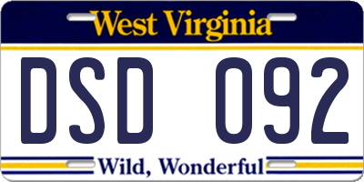 WV license plate DSD092
