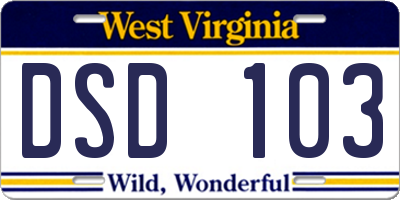 WV license plate DSD103