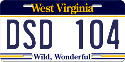 WV license plate DSD104