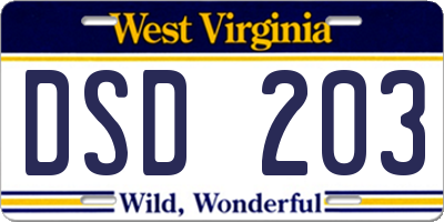 WV license plate DSD203