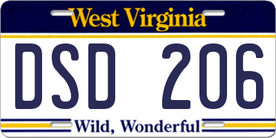 WV license plate DSD206
