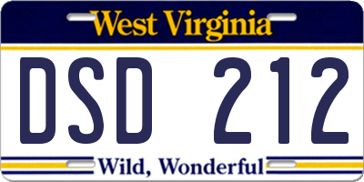 WV license plate DSD212