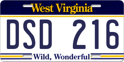 WV license plate DSD216