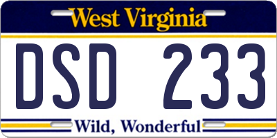 WV license plate DSD233