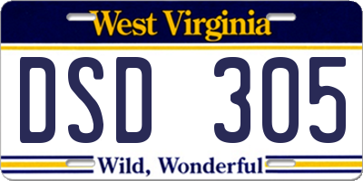 WV license plate DSD305
