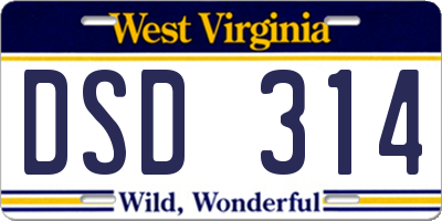 WV license plate DSD314