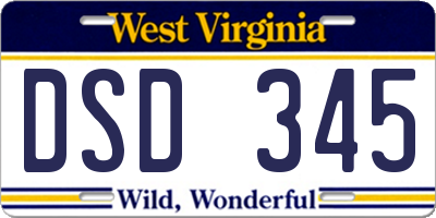 WV license plate DSD345
