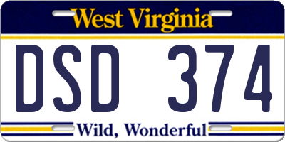 WV license plate DSD374