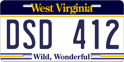 WV license plate DSD412