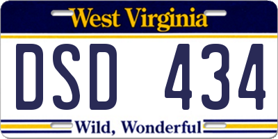 WV license plate DSD434