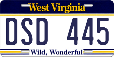 WV license plate DSD445