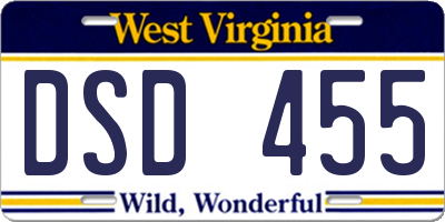WV license plate DSD455