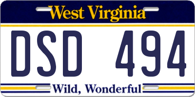 WV license plate DSD494