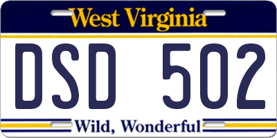 WV license plate DSD502