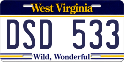 WV license plate DSD533