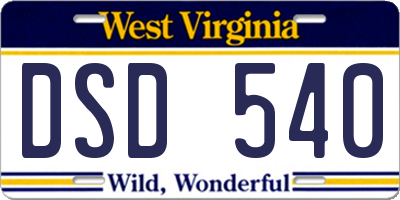 WV license plate DSD540