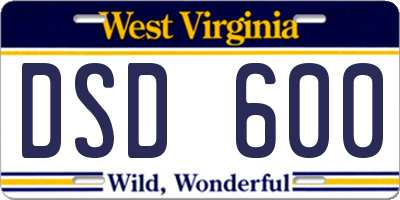 WV license plate DSD600