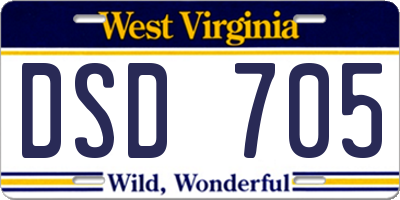 WV license plate DSD705
