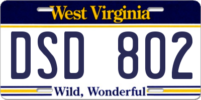WV license plate DSD802