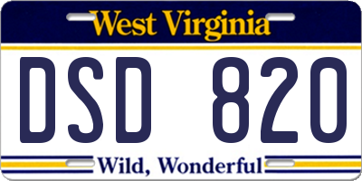 WV license plate DSD820