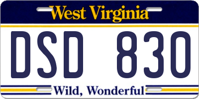 WV license plate DSD830