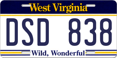 WV license plate DSD838