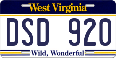 WV license plate DSD920
