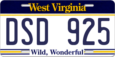 WV license plate DSD925