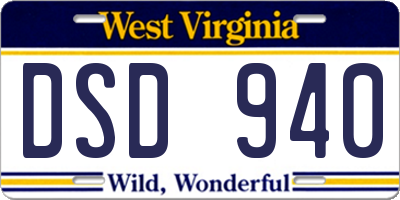 WV license plate DSD940