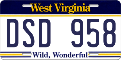 WV license plate DSD958