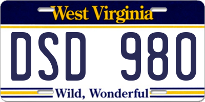 WV license plate DSD980