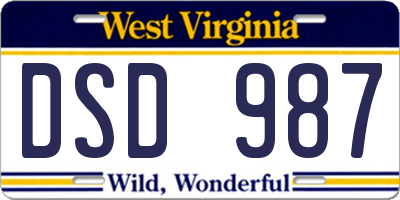 WV license plate DSD987