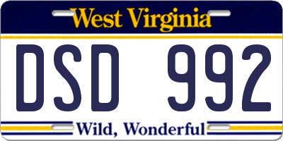 WV license plate DSD992