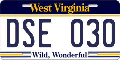 WV license plate DSE030