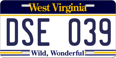 WV license plate DSE039