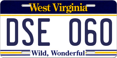 WV license plate DSE060