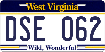 WV license plate DSE062